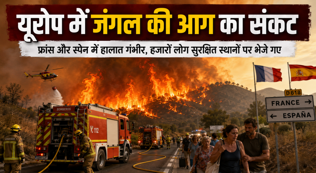 फ्रांस और स्पेन के जंगलों में लगी भीषण आग और उठता हुआ धुआं