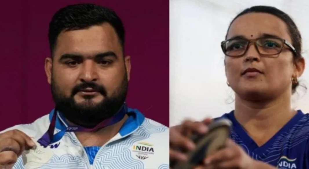 कॉमनवेल्थ गेम्स 2026 में लवप्रीत सिंह और सीमा कलिरमणा पदक जीतते हुए