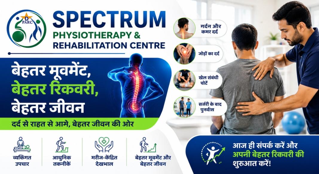 Spectrum Physiotherapy & Rehabilitation Centre में मरीज को फिजियोथेरेपी देते हुए विशेषज्ञ