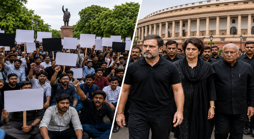 CJP Protest के तीसरे दिन जंतर-मंतर पर प्रदर्शन और काले कपड़ों में संसद पहुंचे विपक्षी सांसद