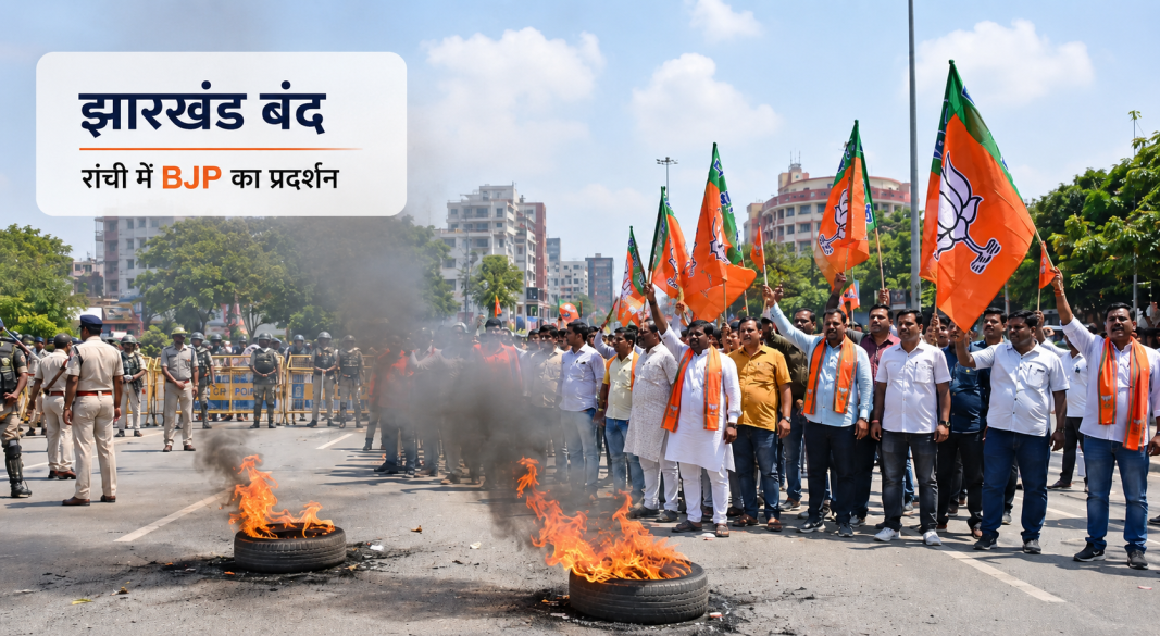 झारखंड बंद के दौरान रांची में JPSC-JSSC मुद्दे पर BJP कार्यकर्ताओं का प्रदर्शन